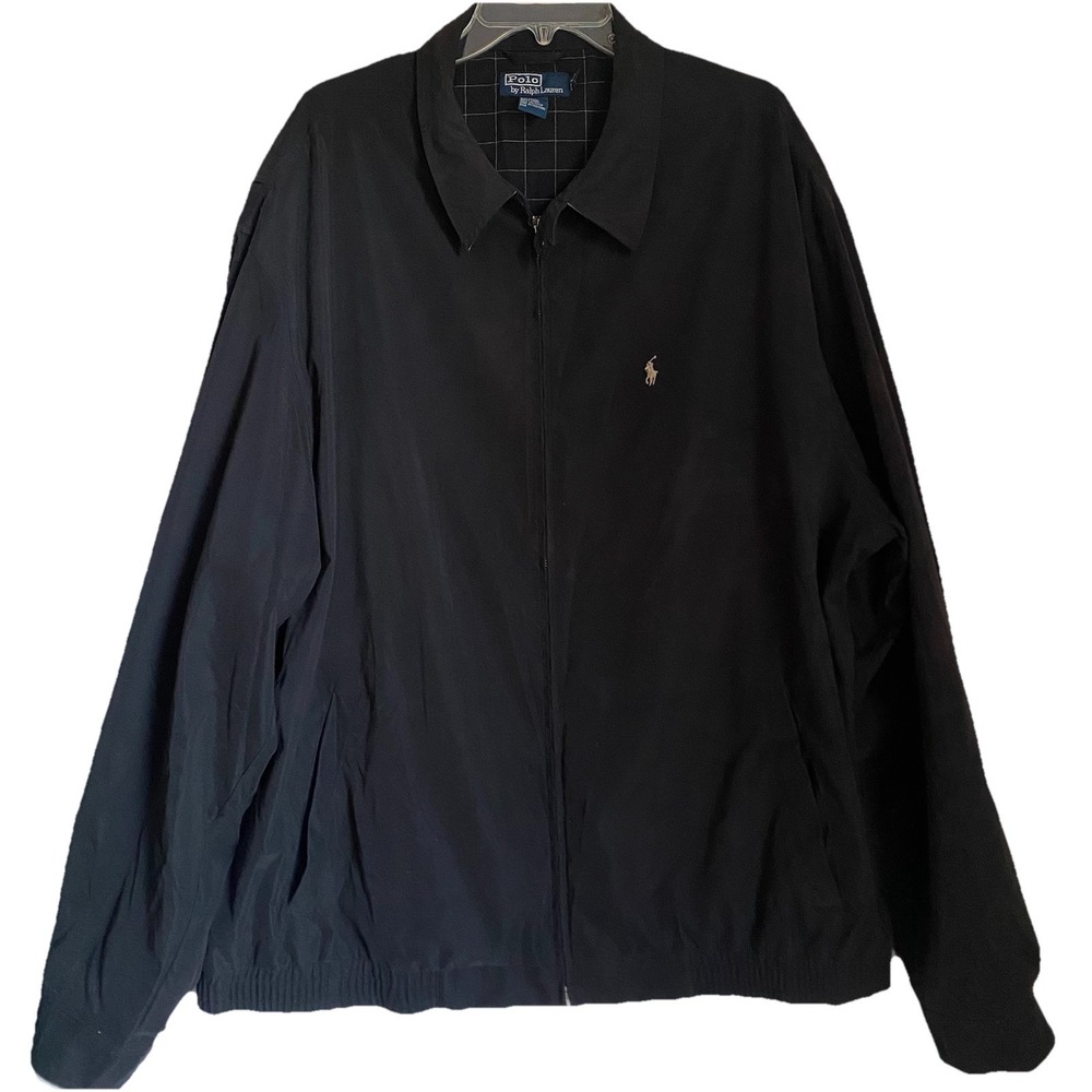 Vintage Polo Ralph Lauren Bomber Jacket 3XLT Black Plaid Lined Windbreaker